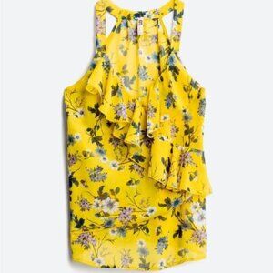 Kut From The Kloth Halene Yellow Ruffle Floral Sleeveless Blouse Size XL